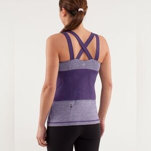 Lululemon Chaturanga Tank-Heathered Concord Grape Athletic Tank with Mesh- Size8